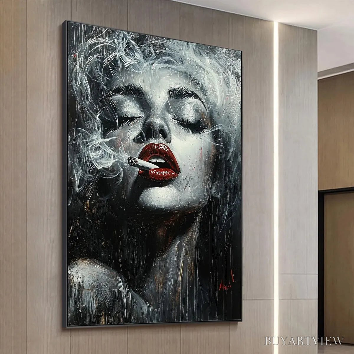 BUYARTVIEW Crimson Muse – Vertical Portrait Oil Painting on Canvas - image 4