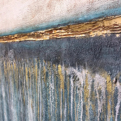 BUYARTVIEW Golden Horizon – Panoramic Abstract Oil Painting with Gold and Blue - image 3