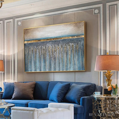 BUYARTVIEW Golden Horizon – Panoramic Abstract Oil Painting with Gold and Blue - image 5