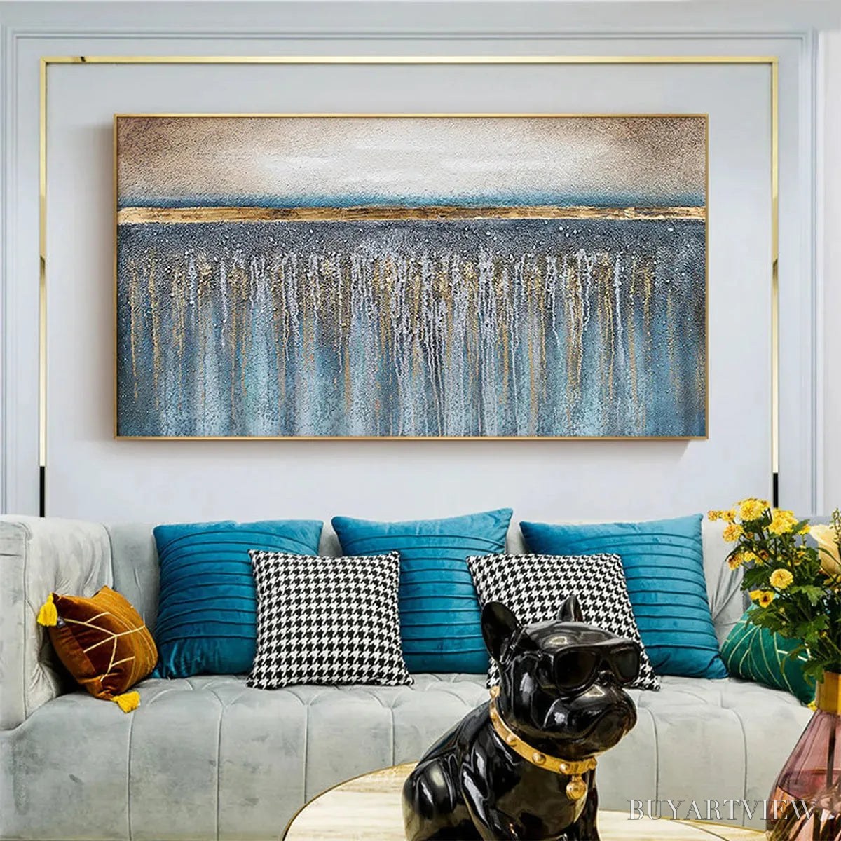 BUYARTVIEW Golden Horizon – Panoramic Abstract Oil Painting with Gold and Blue - image 6