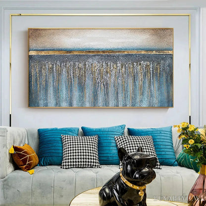 BUYARTVIEW Golden Horizon – Panoramic Abstract Oil Painting with Gold and Blue - image 6