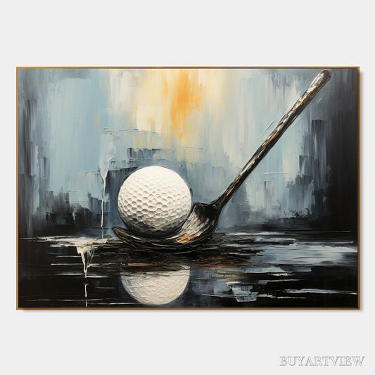 BUYARTVIEW Poised – Textured Minimalist Golf Still Life Oil Painting - image 1