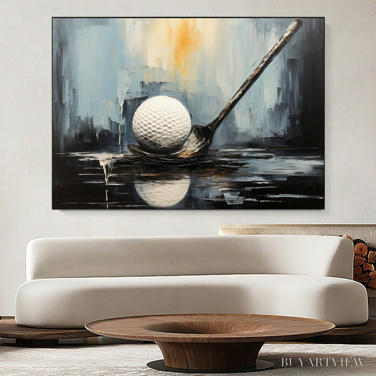 BUYARTVIEW Poised – Textured Minimalist Golf Still Life Oil Painting - image 2