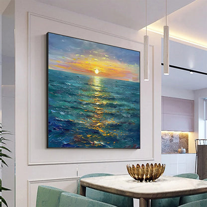 GOLDEN HOUR: Textured Sunset Seascape Oil Painting
