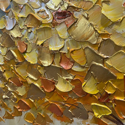 GOLDEN MAJESTY: Textured Impasto Golden Tree Oil Painting