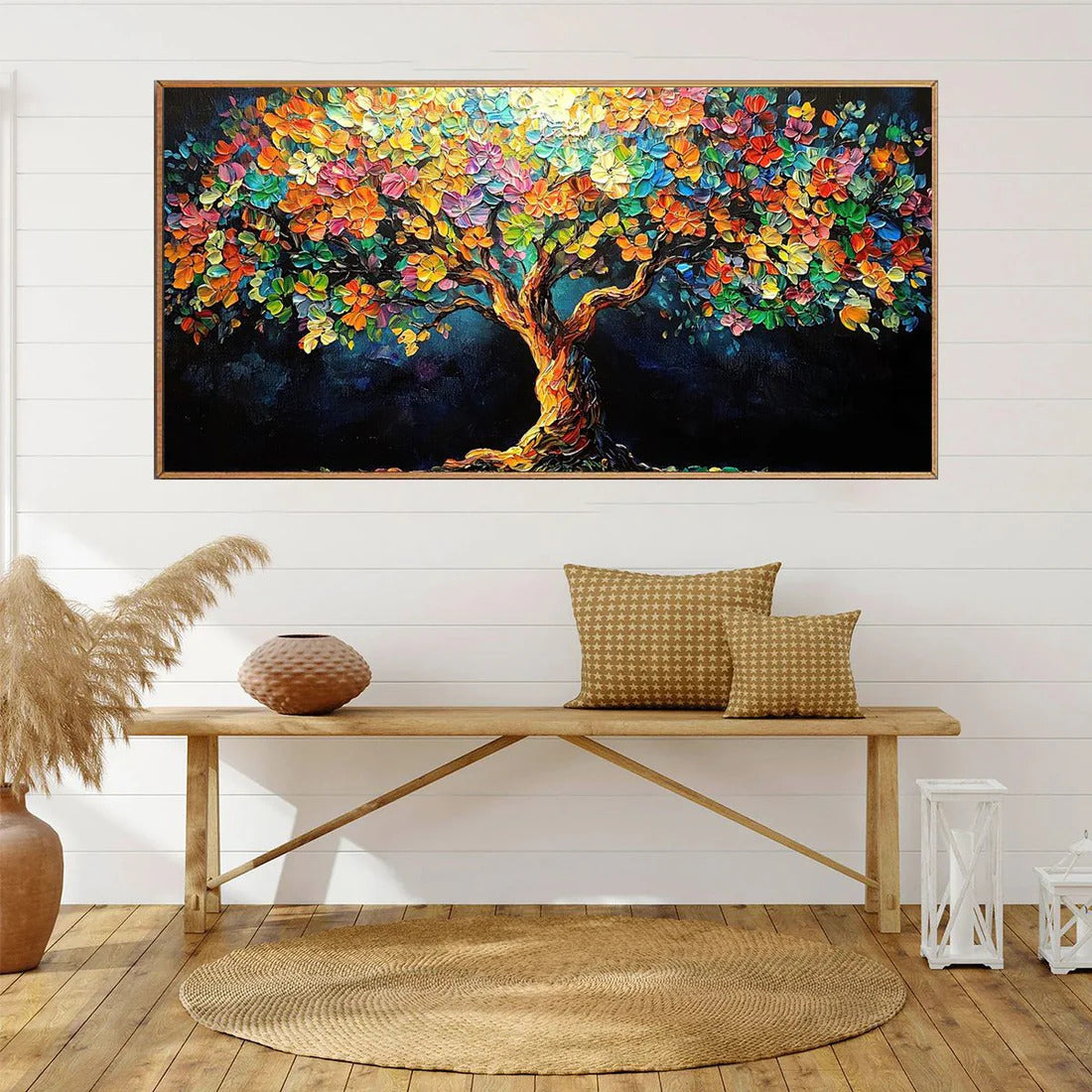 RAINBOW BLOOM: Impasto Palette Knife Floral Tree Painting
