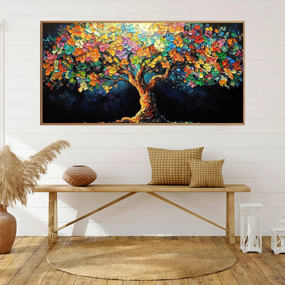 RAINBOW BLOOM: Impasto Palette Knife Floral Tree Painting