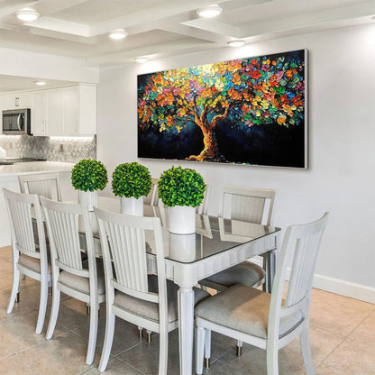 RAINBOW BLOOM: Impasto Palette Knife Floral Tree Painting