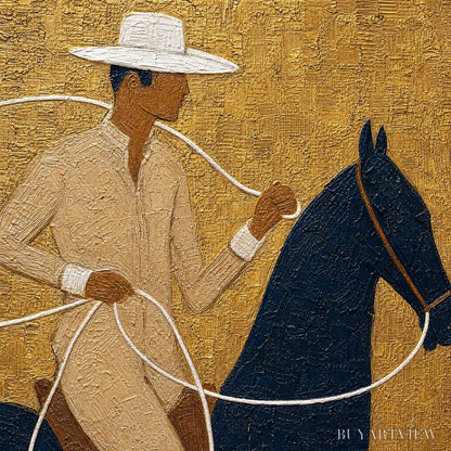 BUYARTVIEW Golden Lasso – Textured Wabi Sabi Painting of a Horseman - image 3