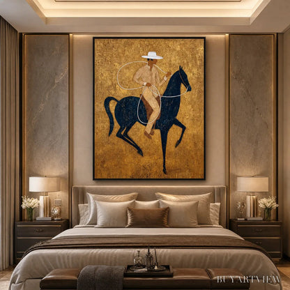 BUYARTVIEW Golden Lasso – Textured Wabi Sabi Painting of a Horseman - image 4