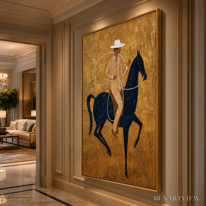 BUYARTVIEW Golden Lasso – Textured Wabi Sabi Painting of a Horseman - image 5