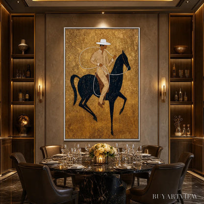 BUYARTVIEW Golden Lasso – Textured Wabi Sabi Painting of a Horseman - image 6