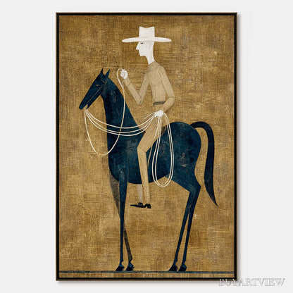 BUYARTVIEW the Wanderer – Minimalist Equestrian Portrait with Golden Texture - image 1