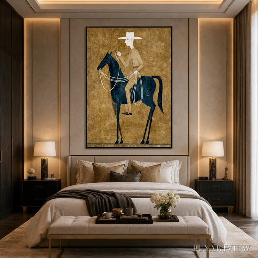 BUYARTVIEW the Wanderer – Minimalist Equestrian Portrait with Golden Texture - image 2