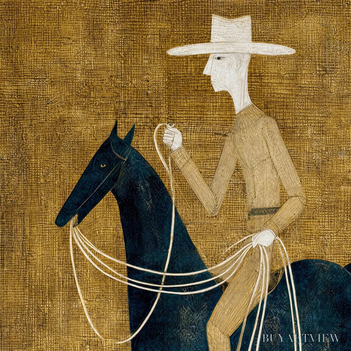 BUYARTVIEW the Wanderer – Minimalist Equestrian Portrait with Golden Texture - image 3