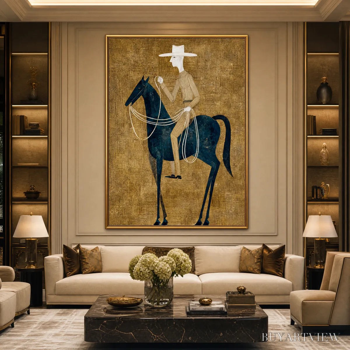 BUYARTVIEW the Wanderer – Minimalist Equestrian Portrait with Golden Texture - image 4