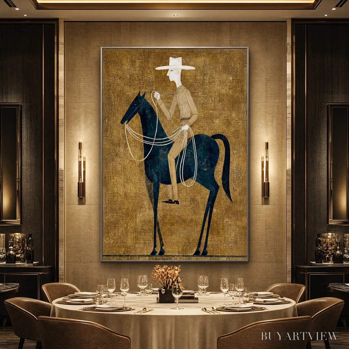BUYARTVIEW the Wanderer – Minimalist Equestrian Portrait with Golden Texture - image 5