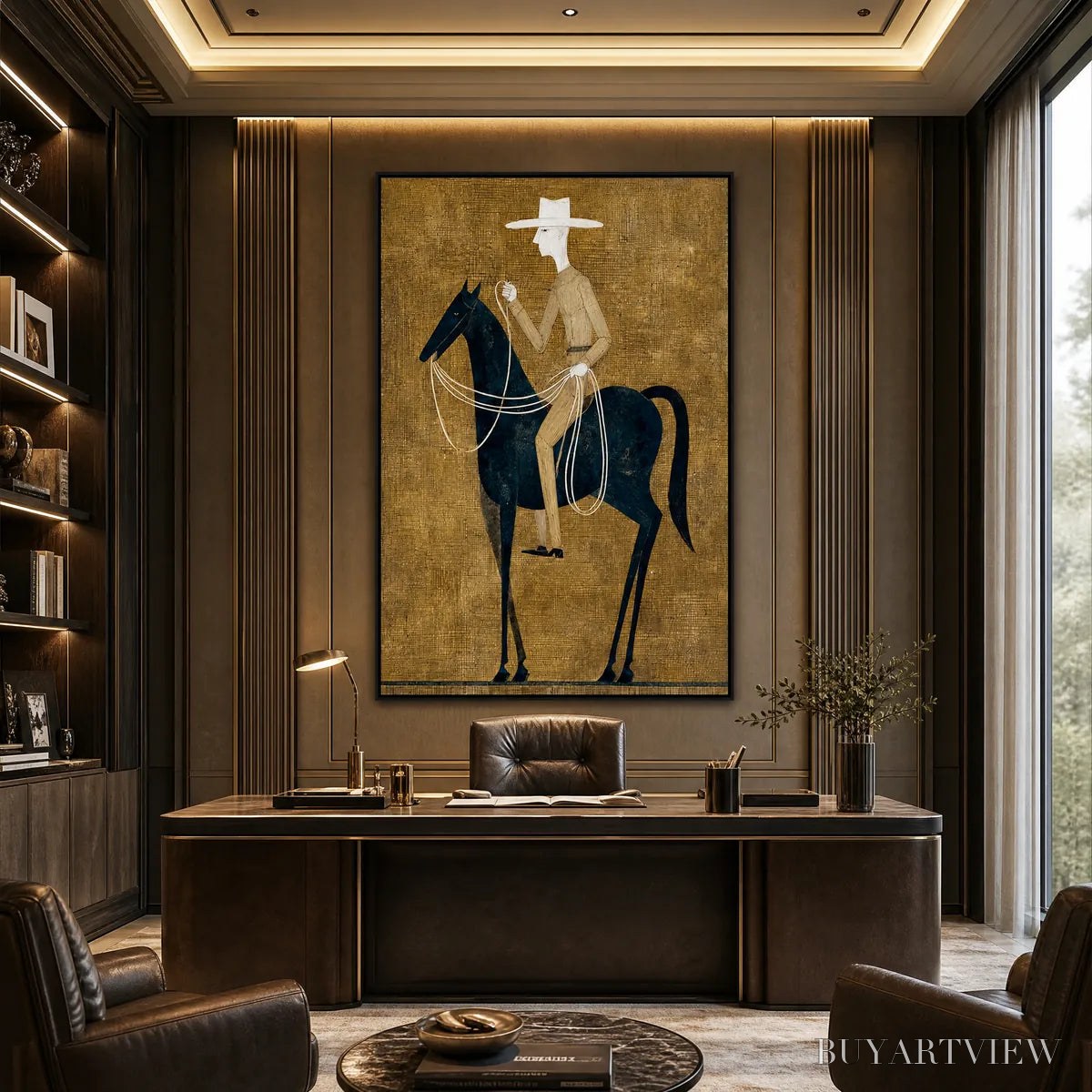 BUYARTVIEW the Wanderer – Minimalist Equestrian Portrait with Golden Texture - image 6