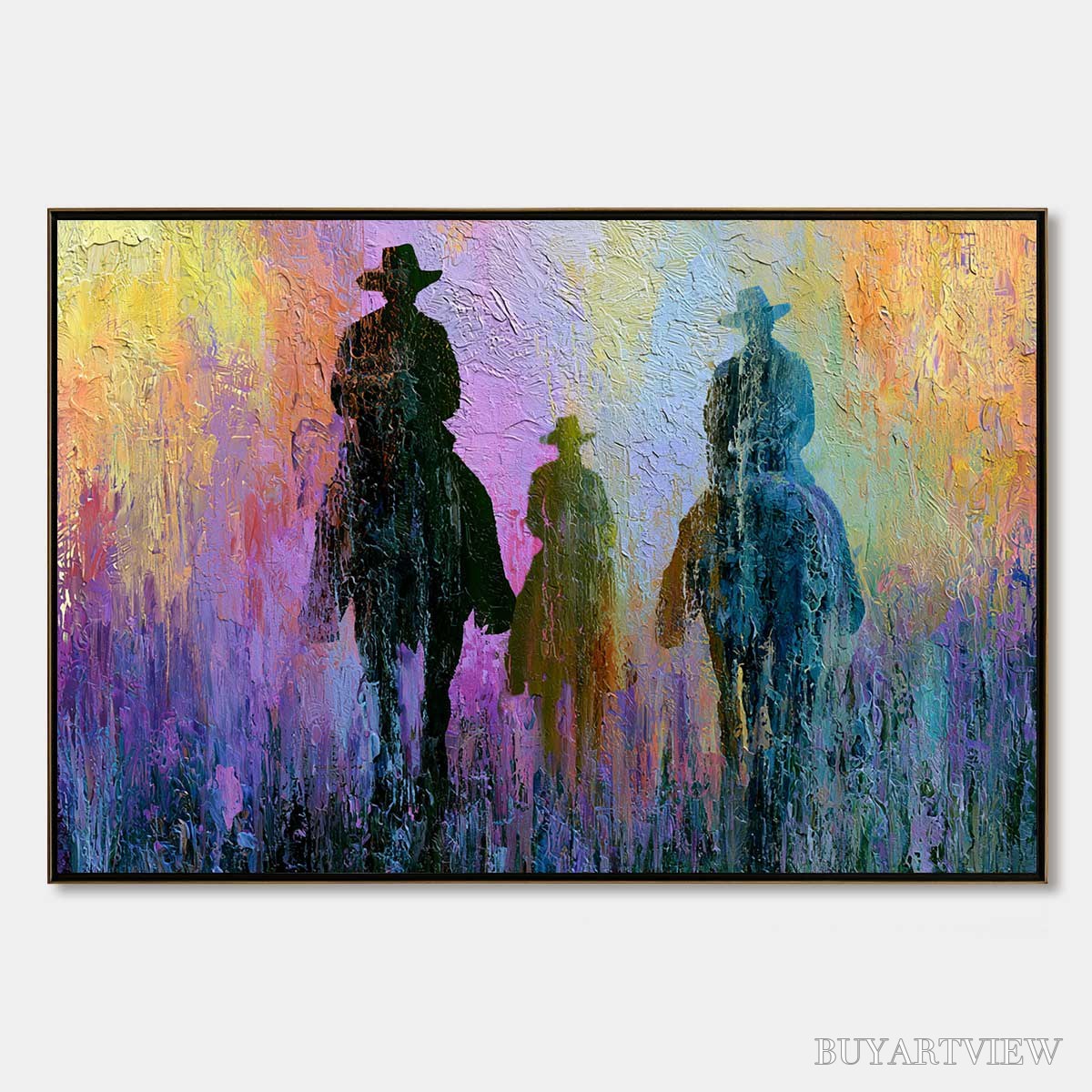 BUYARTVIEW Twilight Posse – Textured Cowboy & Horse Oil Painting - image 1