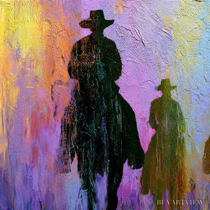 BUYARTVIEW Twilight Posse – Textured Cowboy & Horse Oil Painting - image 3