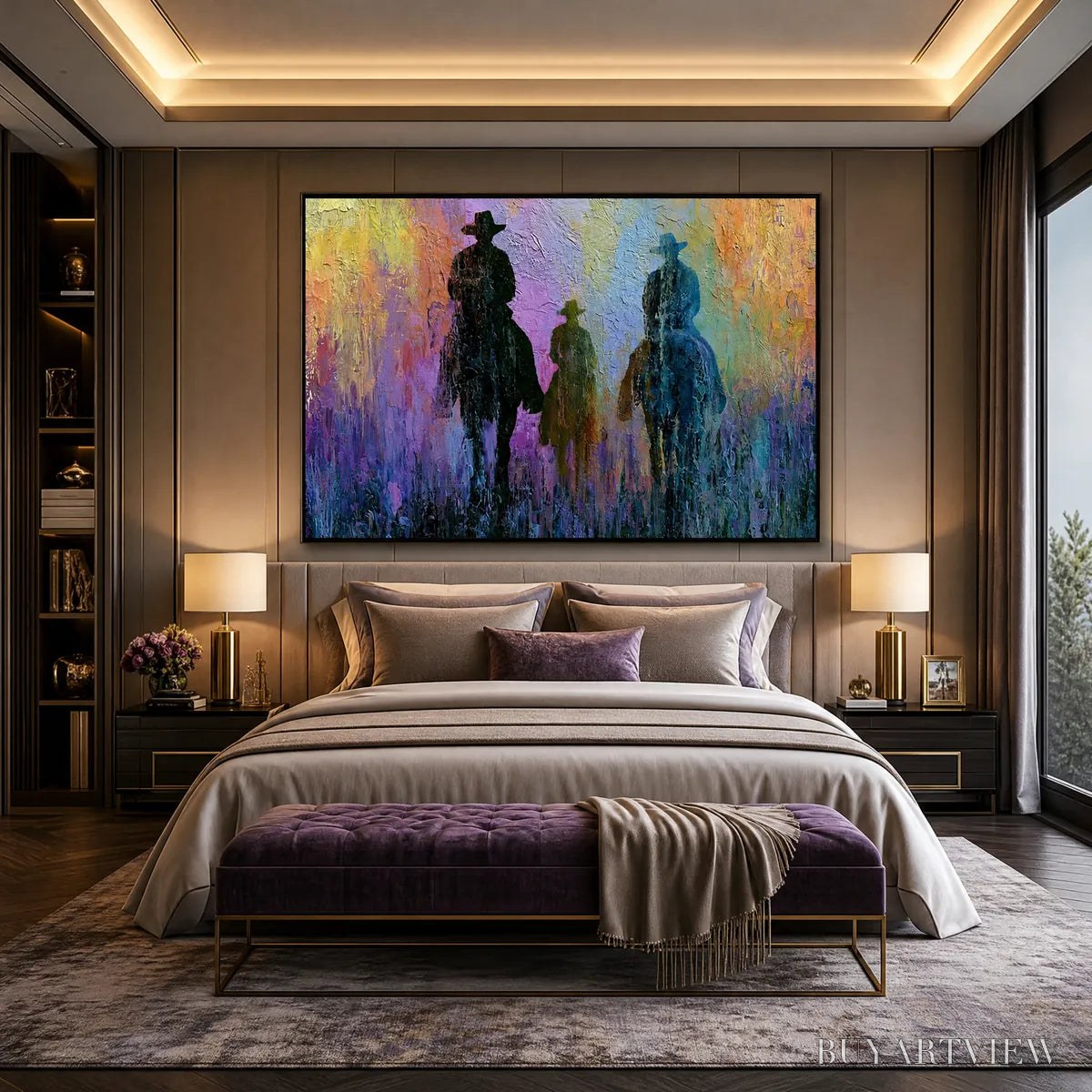 BUYARTVIEW Twilight Posse – Textured Cowboy & Horse Oil Painting - image 4
