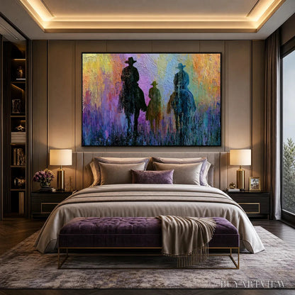 BUYARTVIEW Twilight Posse – Textured Cowboy & Horse Oil Painting - image 4
