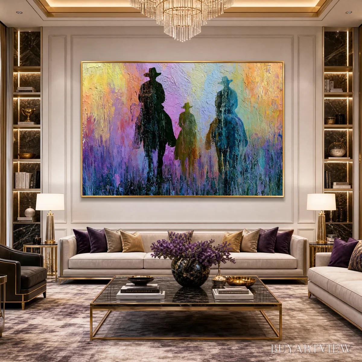 BUYARTVIEW Twilight Posse – Textured Cowboy & Horse Oil Painting - image 5