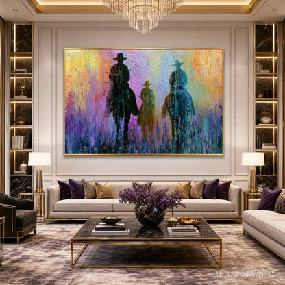 BUYARTVIEW Twilight Posse – Textured Cowboy & Horse Oil Painting - image 5