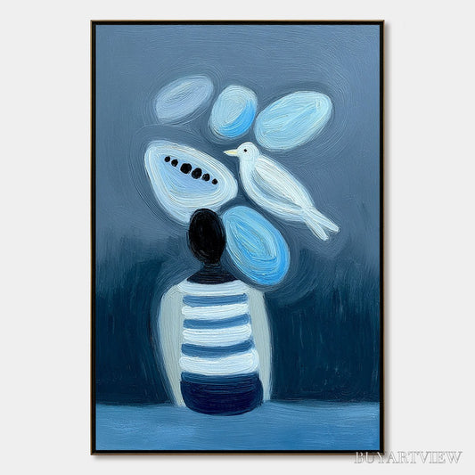 BUYARTVIEW Inner World Vertical Blue Abstract Textured Oil Painting for Wall - image 1