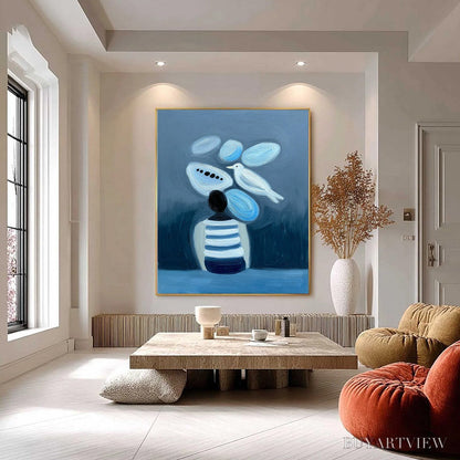 BUYARTVIEW Inner World Vertical Blue Abstract Textured Oil Painting for Wall - image 6