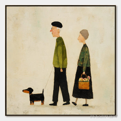 BUYARTVIEW A Lifetime'S Walk – Charming Figurative Art of an Elderly Couple and Their Dog - image 1
