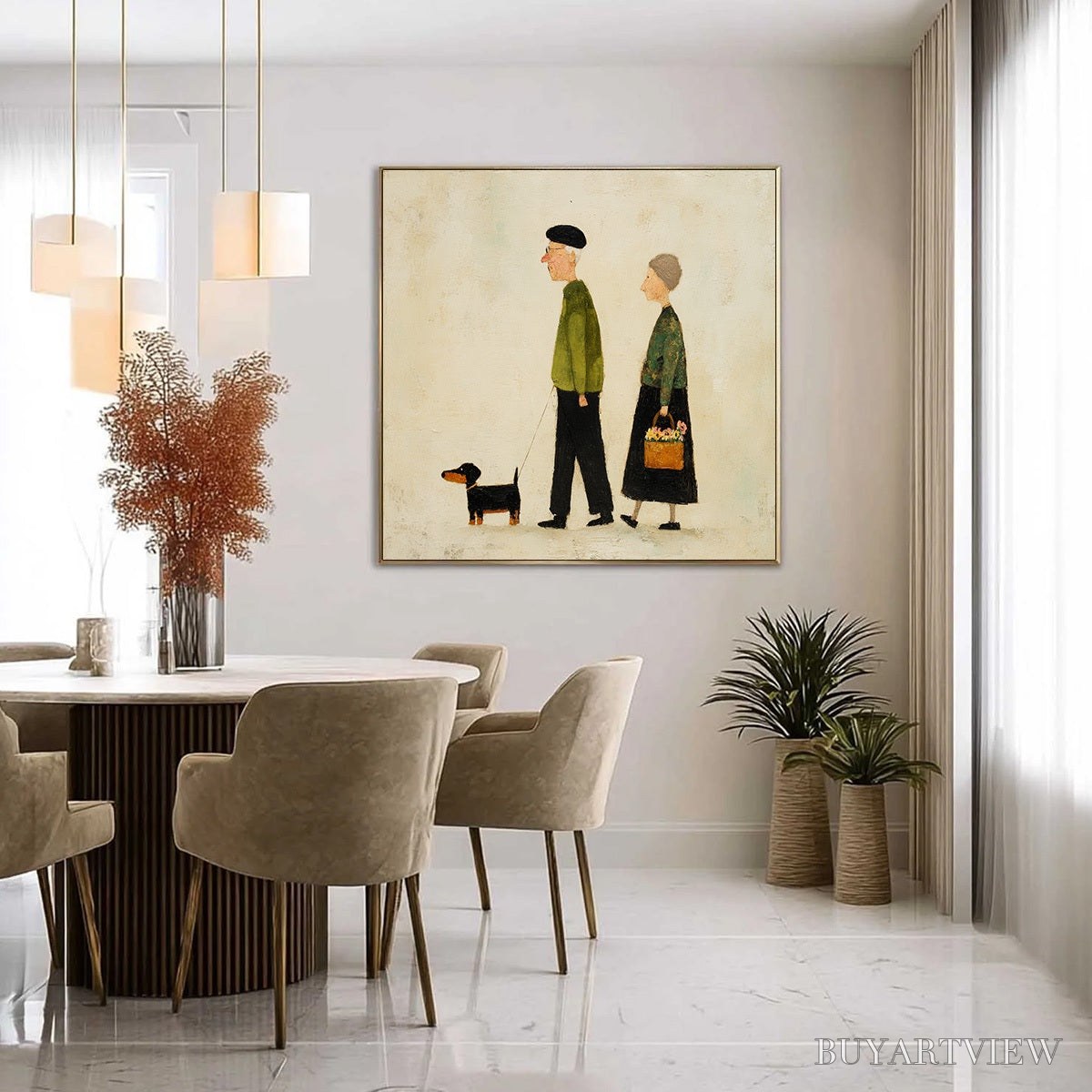 BUYARTVIEW A Lifetime'S Walk – Charming Figurative Art of an Elderly Couple and Their Dog - image 4