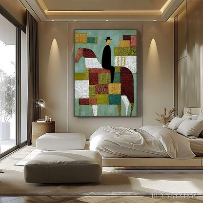 BUYARTVIEW the Patchwork Rider – Textured Figurative Painting of a Man on a Horse - image 2