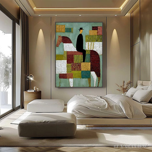BUYARTVIEW the Patchwork Rider – Textured Figurative Painting of a Man on a Horse - image 2