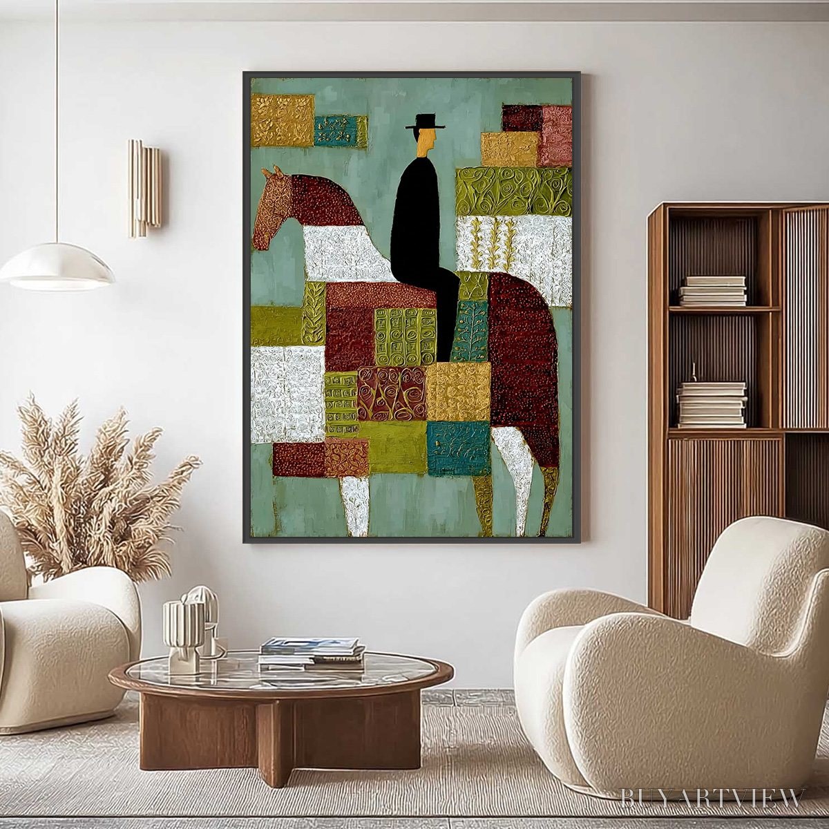 BUYARTVIEW the Patchwork Rider – Textured Figurative Painting of a Man on a Horse - image 4