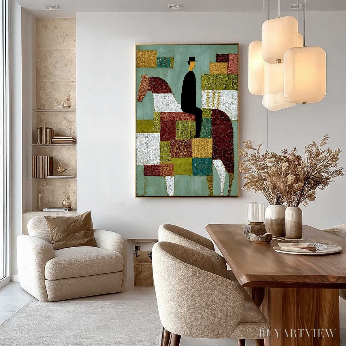 BUYARTVIEW the Patchwork Rider – Textured Figurative Painting of a Man on a Horse - image 6