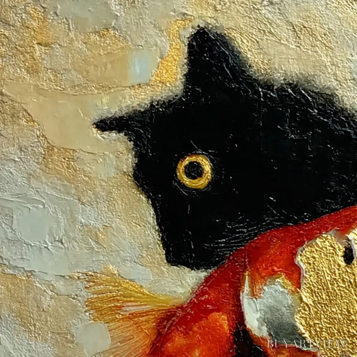 BUYARTVIEW the Golden Catch – Textured Impasto Painting of a Cat and Fish - image 3