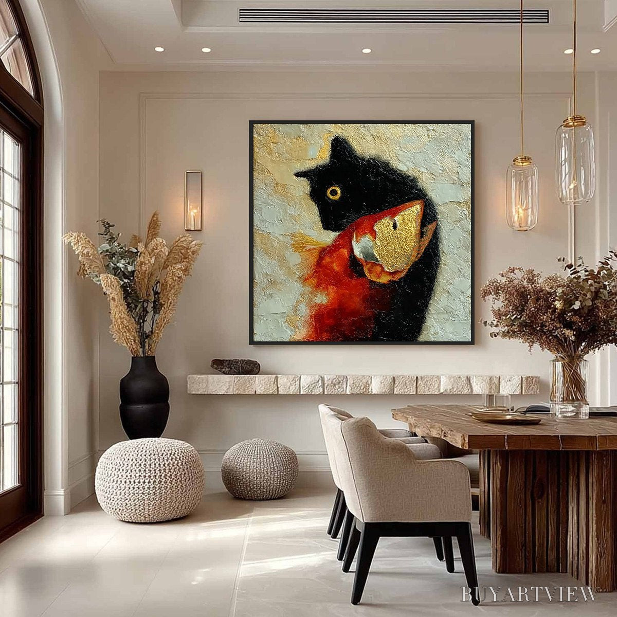 BUYARTVIEW the Golden Catch – Textured Impasto Painting of a Cat and Fish - image 4
