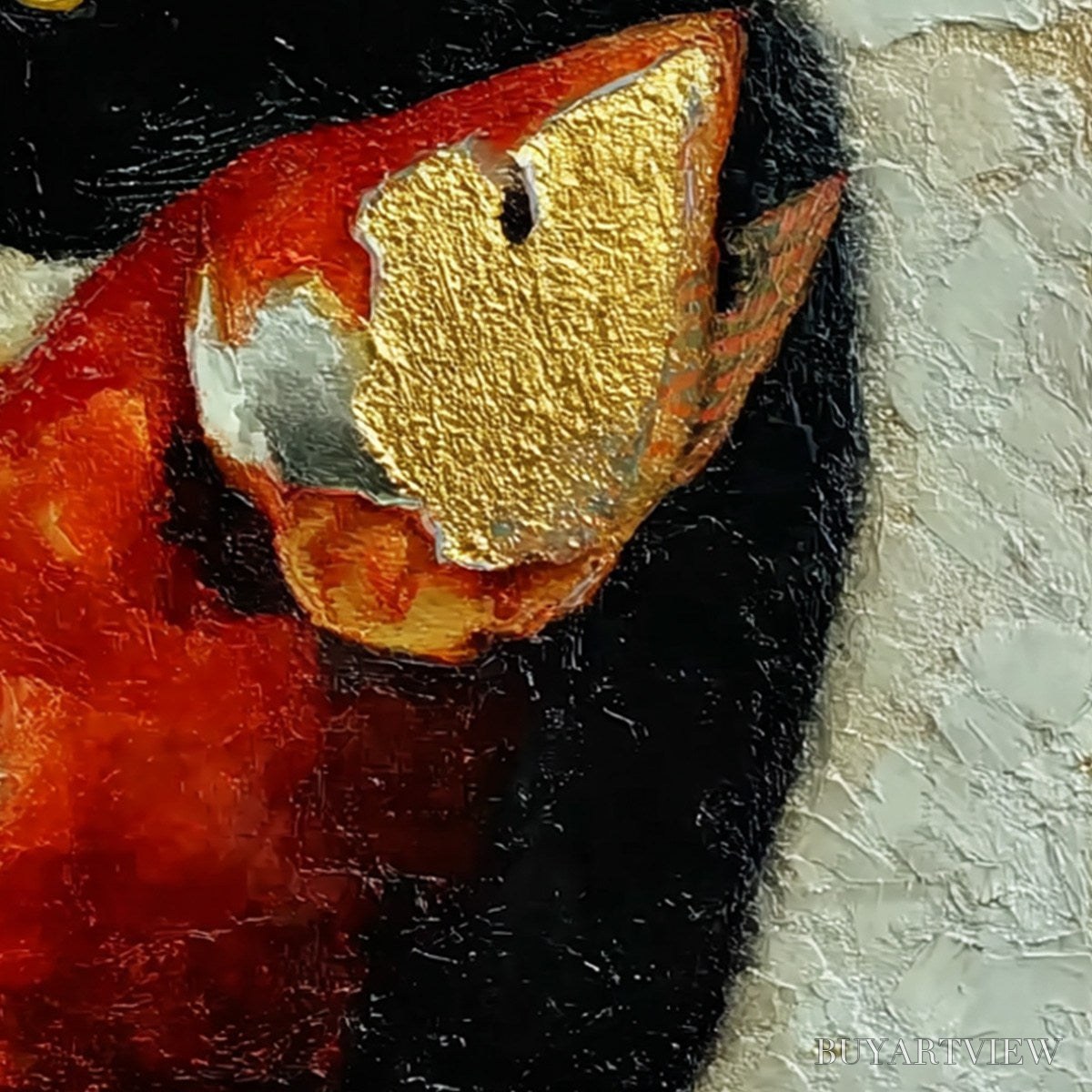 BUYARTVIEW the Golden Catch – Textured Impasto Painting of a Cat and Fish - image 5