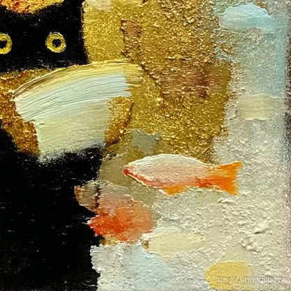 BUYARTVIEW the Midnight Scholar – Whimsical Textured Impasto Black Cat Painting - image 3