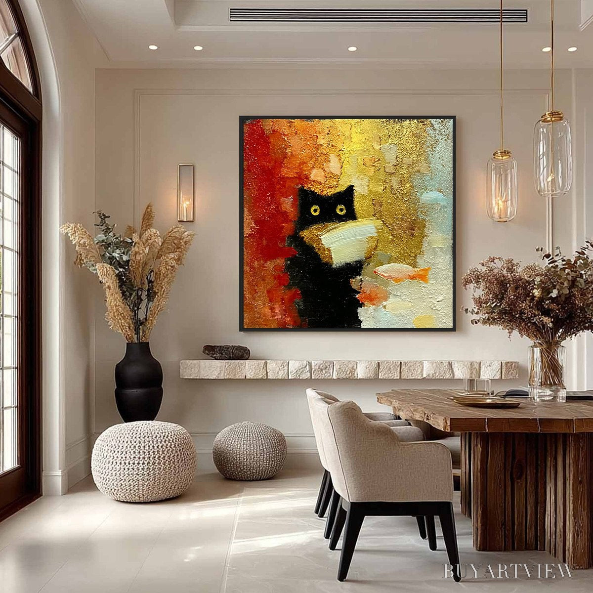 BUYARTVIEW the Midnight Scholar – Whimsical Textured Impasto Black Cat Painting - image 4