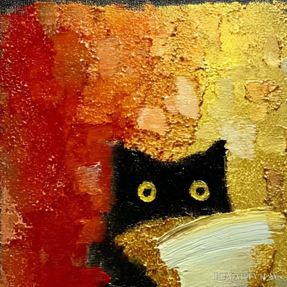 BUYARTVIEW the Midnight Scholar – Whimsical Textured Impasto Black Cat Painting - image 5