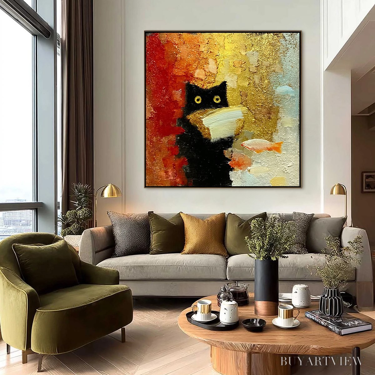 BUYARTVIEW the Midnight Scholar – Whimsical Textured Impasto Black Cat Painting - image 6
