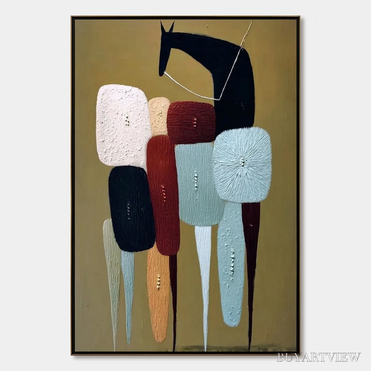 BUYARTVIEW the Caravan – Abstract Boho Wabi Sabi Textured Horse Painting - image 1