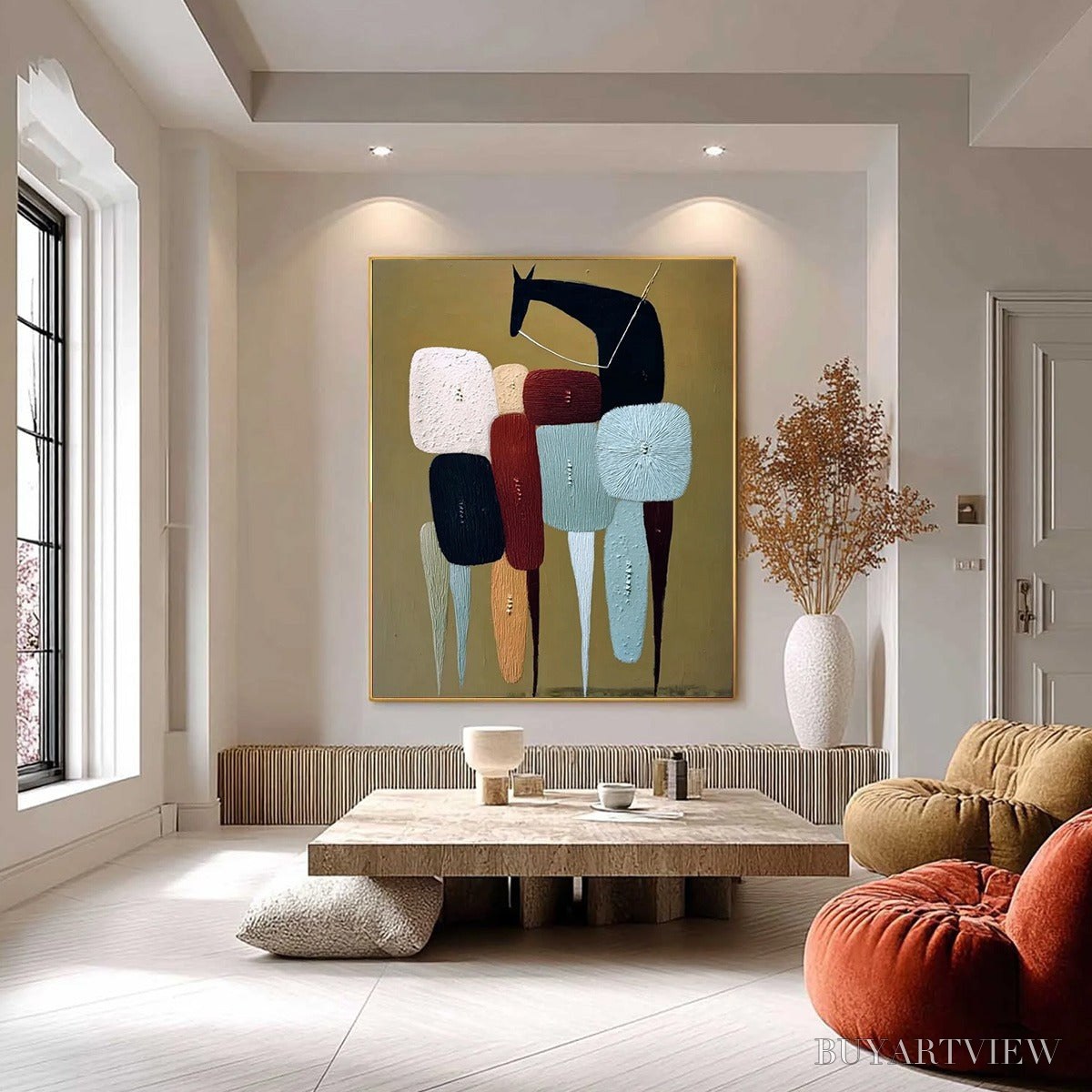 BUYARTVIEW the Caravan – Abstract Boho Wabi Sabi Textured Horse Painting - image 2