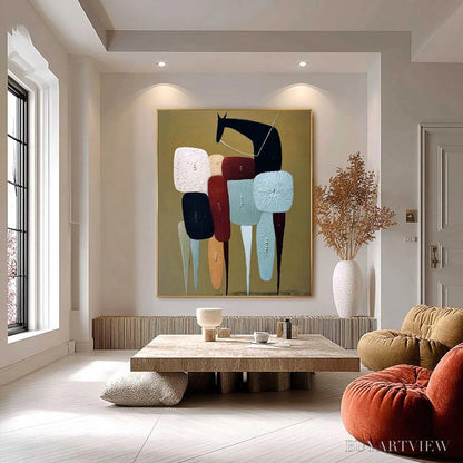 BUYARTVIEW the Caravan – Abstract Boho Wabi Sabi Textured Horse Painting - image 2