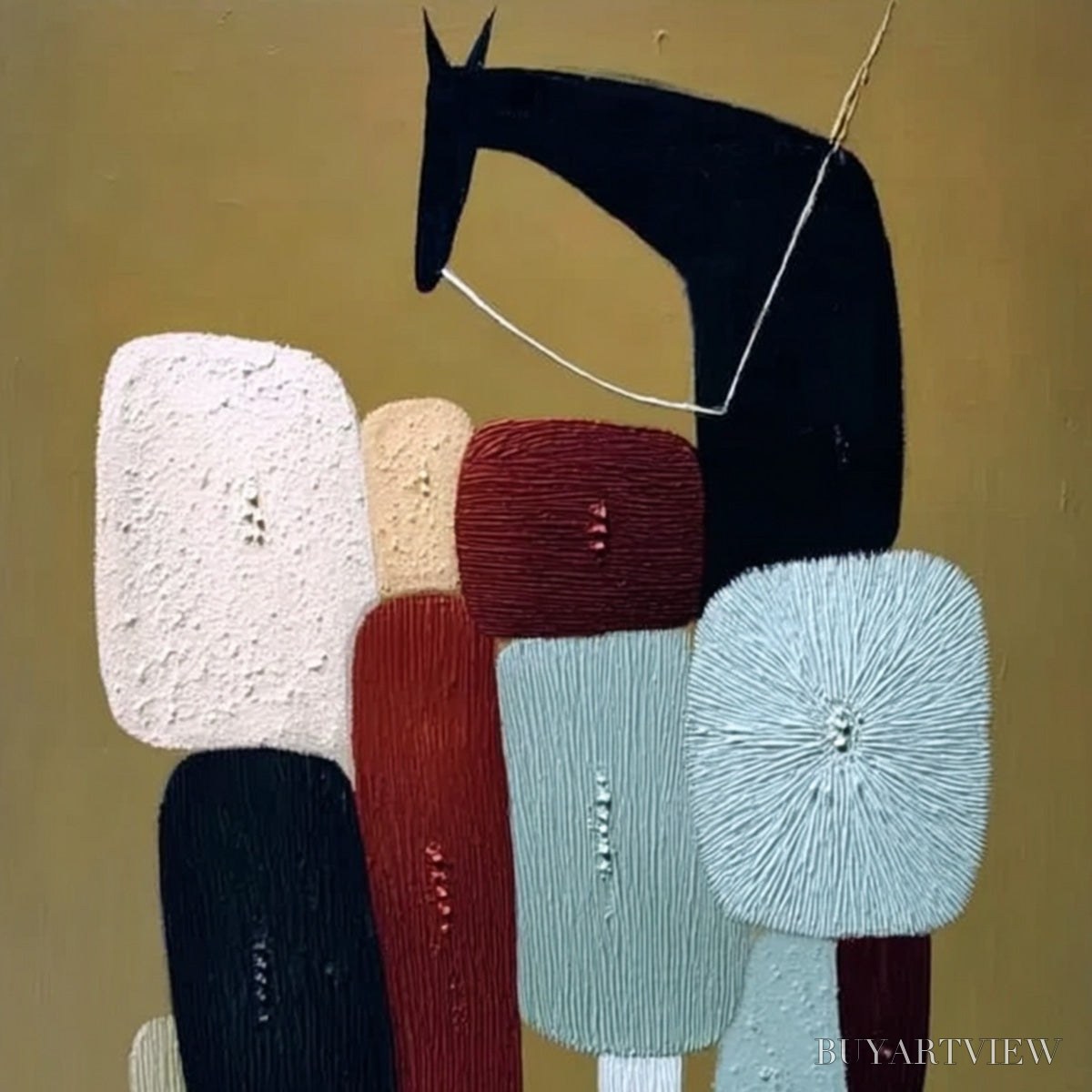 BUYARTVIEW the Caravan – Abstract Boho Wabi Sabi Textured Horse Painting - image 3
