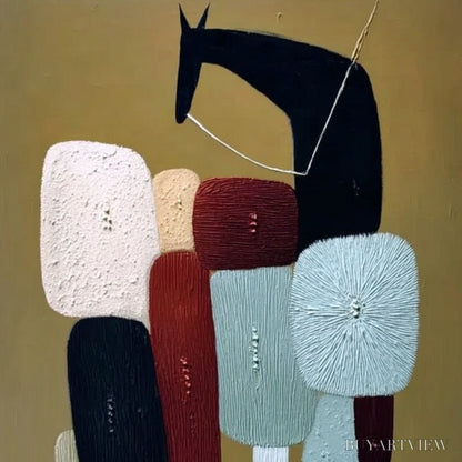 BUYARTVIEW the Caravan – Abstract Boho Wabi Sabi Textured Horse Painting - image 3
