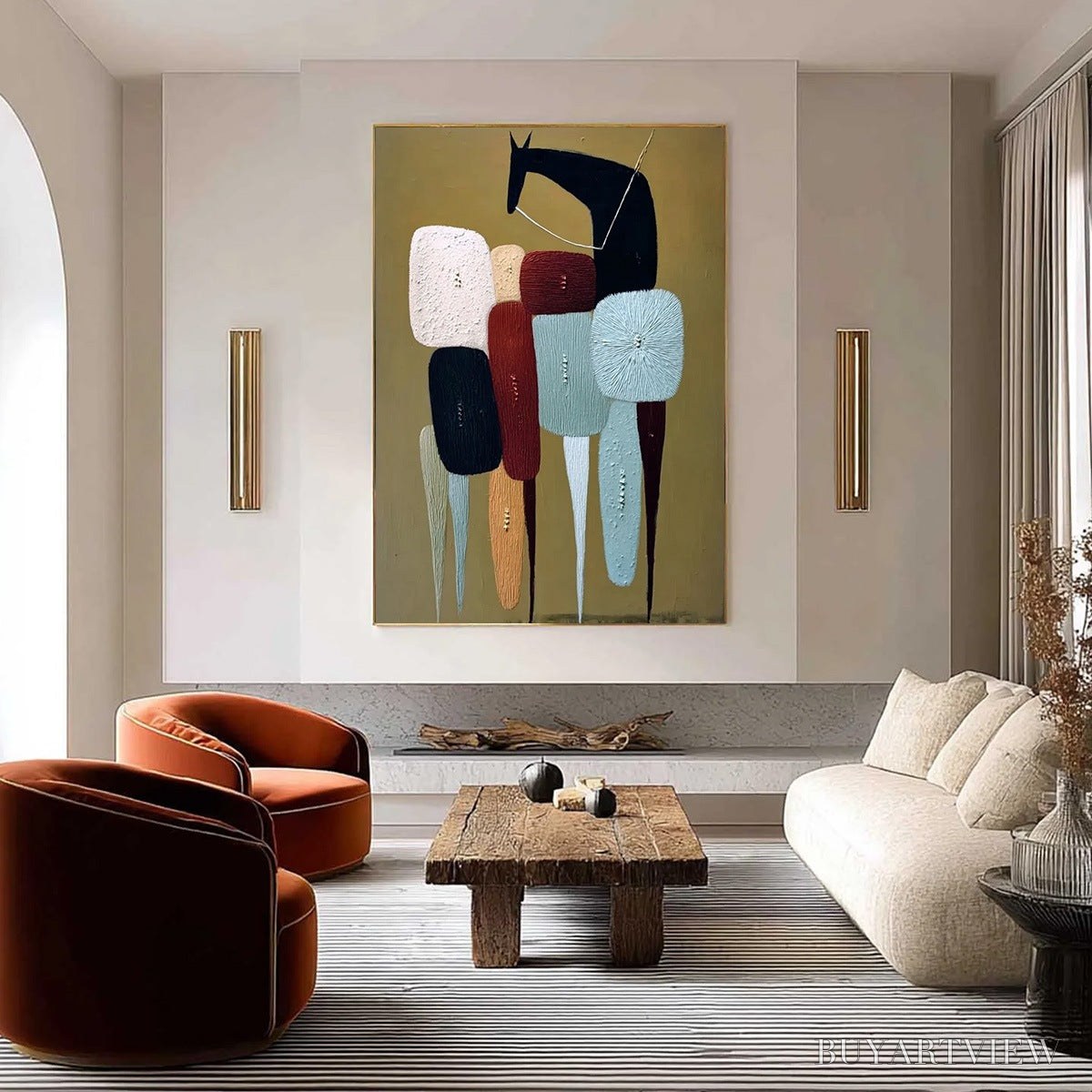 BUYARTVIEW the Caravan – Abstract Boho Wabi Sabi Textured Horse Painting - image 4