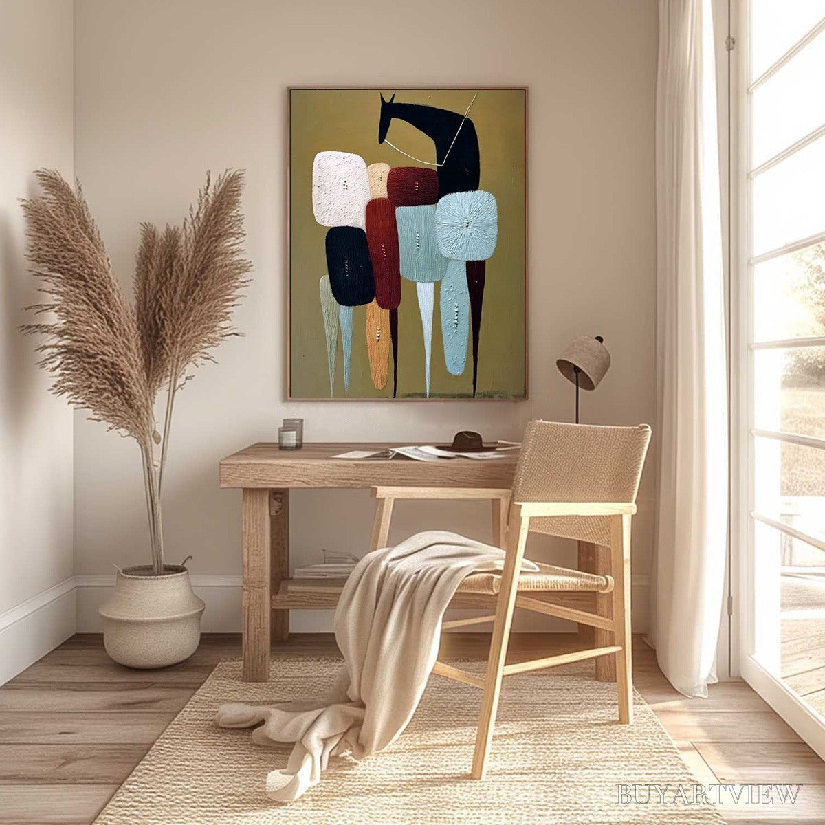 BUYARTVIEW the Caravan – Abstract Boho Wabi Sabi Textured Horse Painting - image 6